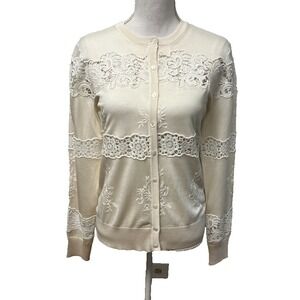 Dolce & Gabbana Sweater Set Womens 42 Medium Silk Ivory Eyelet Lace Designer